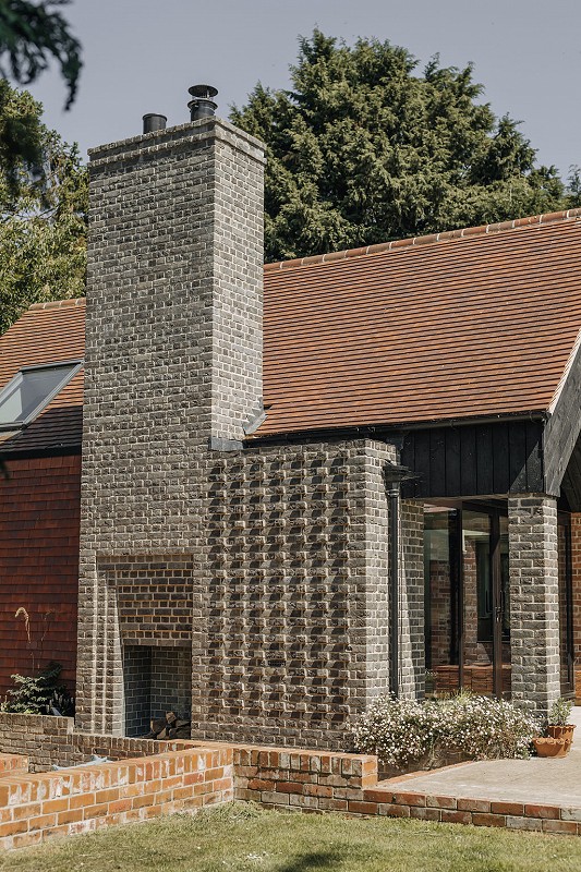 Outside fireplace brick detail chimney