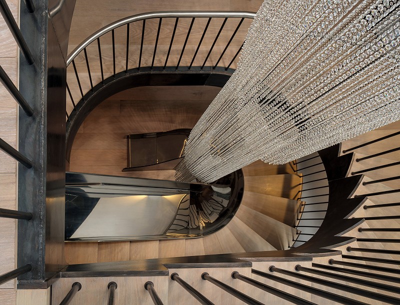 helical staircase slide chandelier