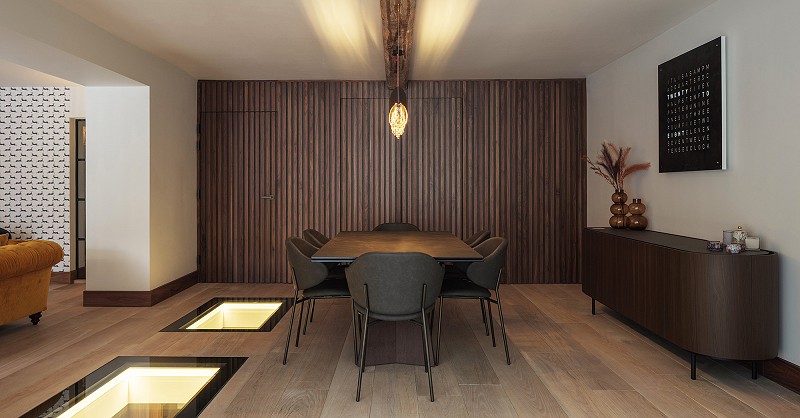 timber panelling dining room